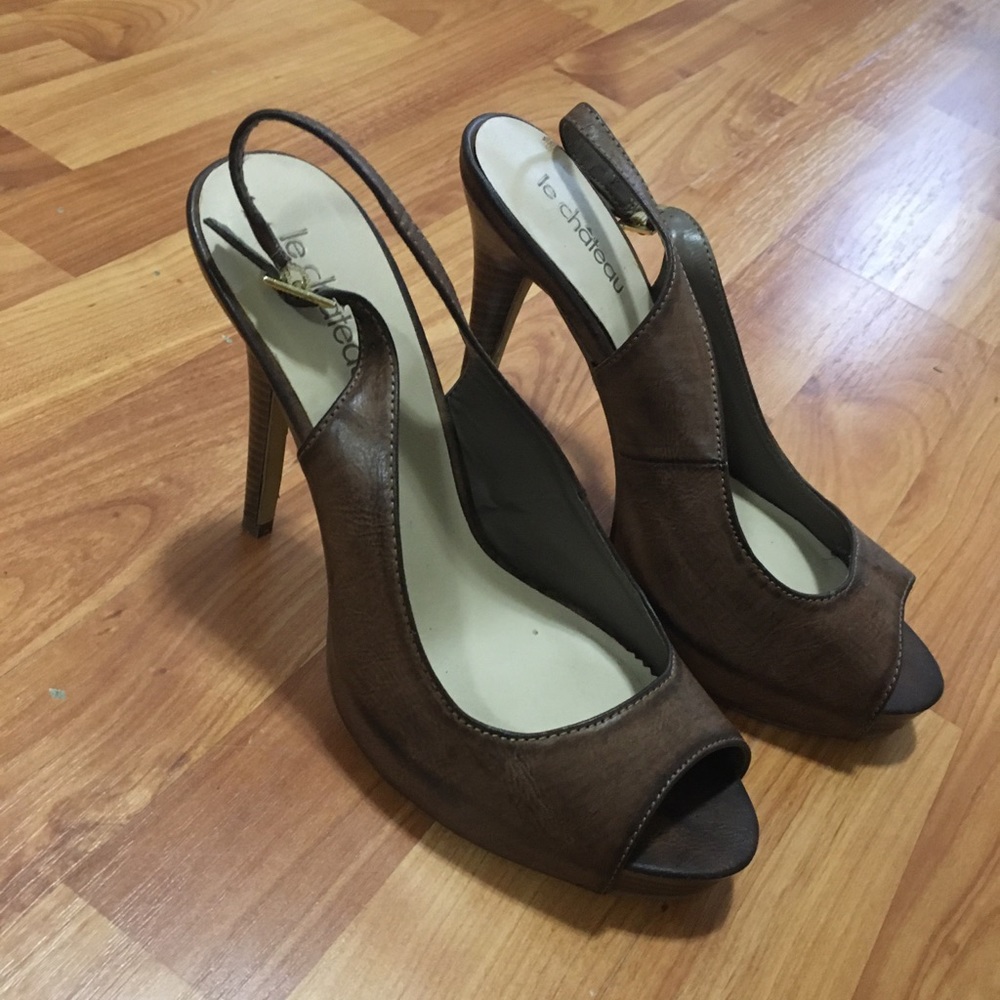Brown Le Chateau sling back peek toe 9